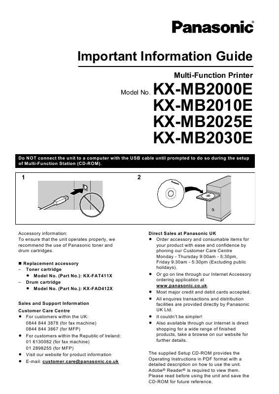 Mode d'emploi PANASONIC KXMB2010E