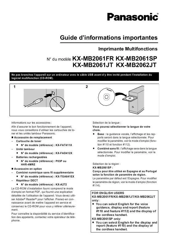 Mode d'emploi PANASONIC KXMB2061FR