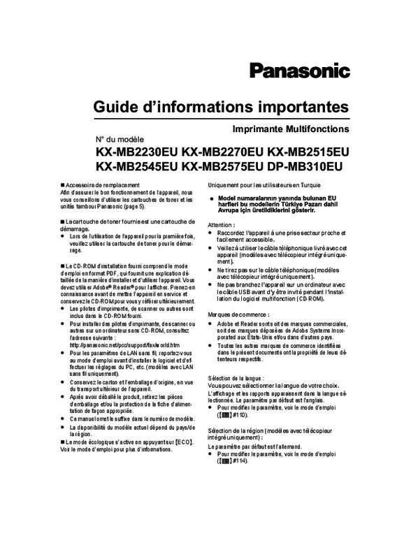 Mode d'emploi PANASONIC KXMB2230EU