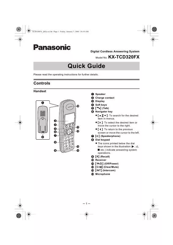 Mode d'emploi PANASONIC KXTCD320FX