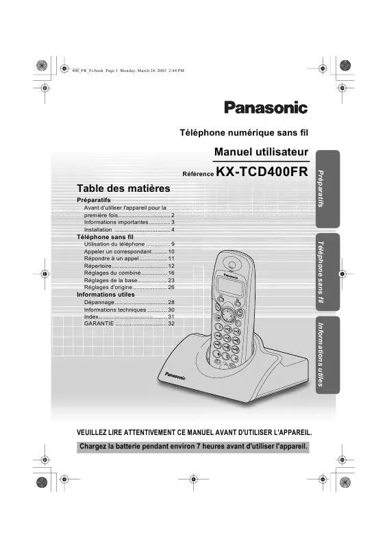 Mode d'emploi PANASONIC KX-TCD400