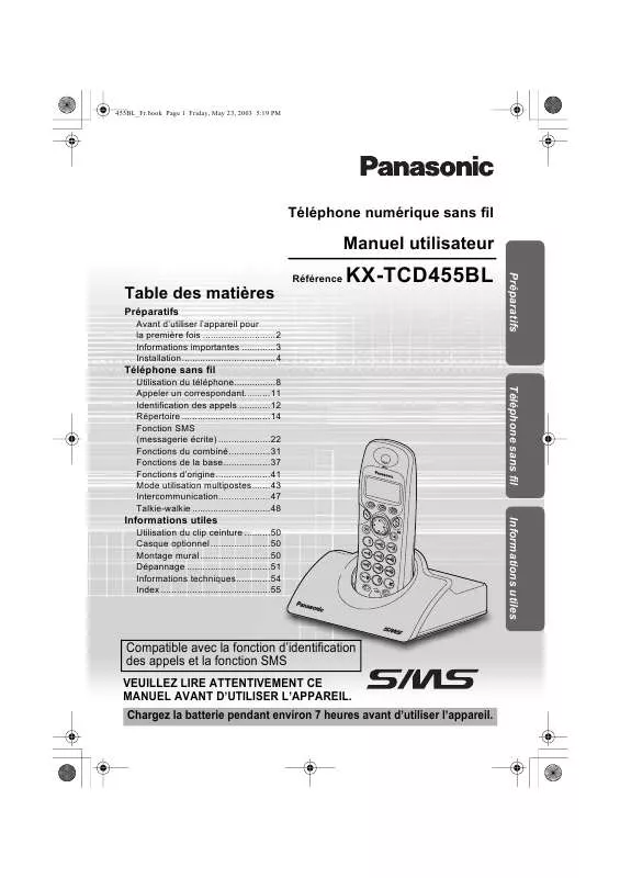 Mode d'emploi PANASONIC KX-TCD455