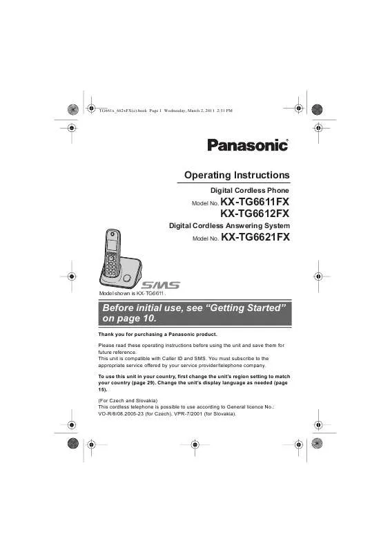 Mode d'emploi PANASONIC KXTG6611FX