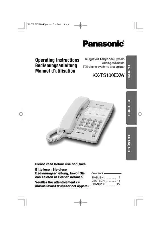 Mode d'emploi PANASONIC KX-TS100EXW