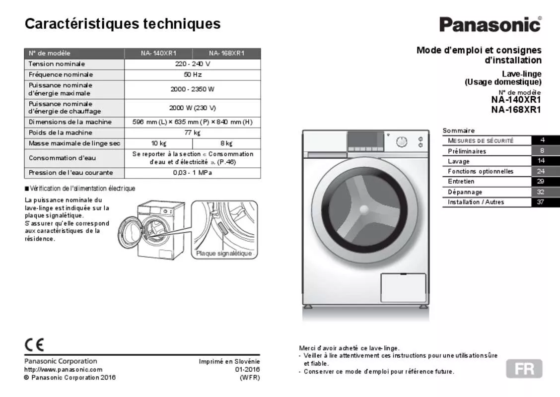 Mode d'emploi PANASONIC NA-140XR1