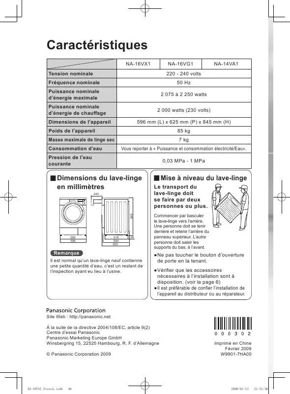 Mode d'emploi PANASONIC NA-14VA1