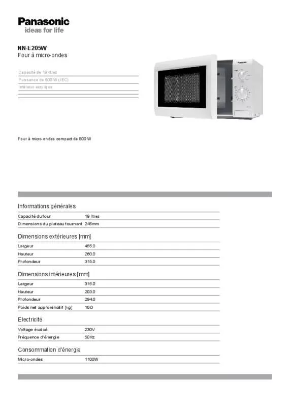 Mode d'emploi PANASONIC NN-E205W