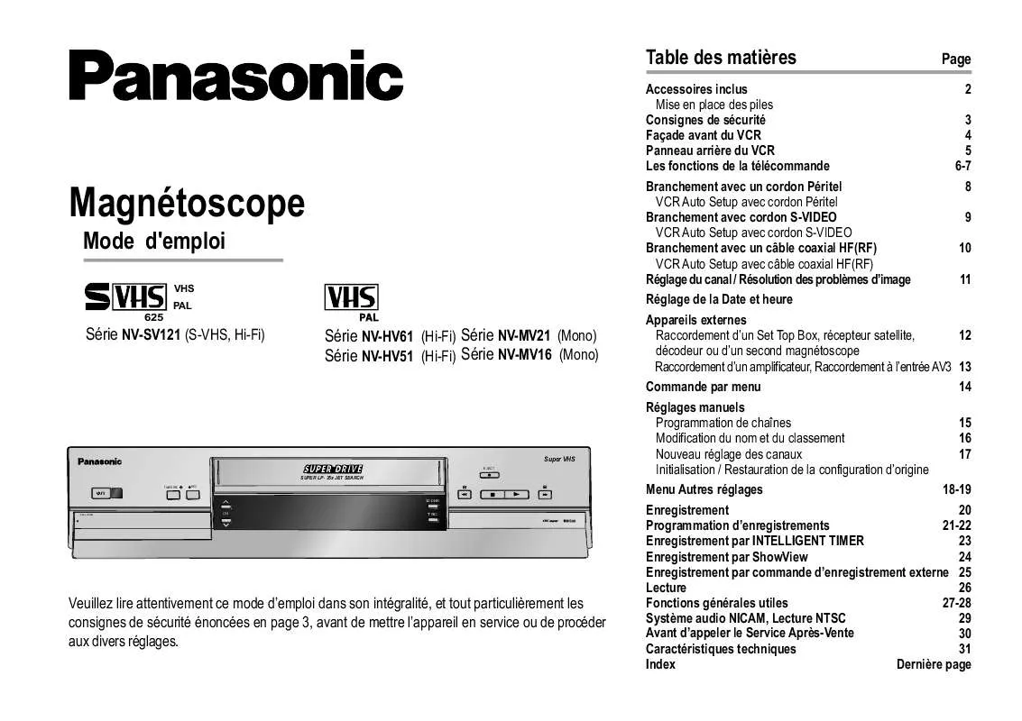 Mode d'emploi PANASONIC NV-HV51