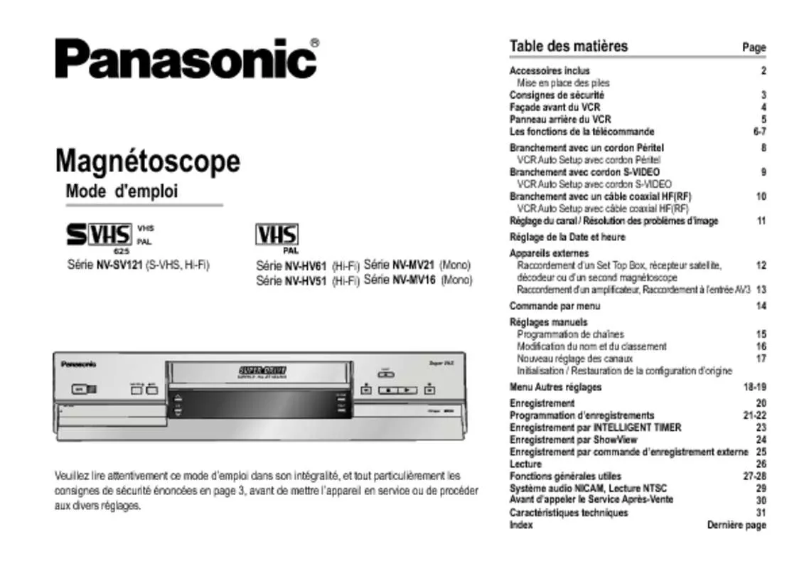 Mode d'emploi PANASONIC NVMV21EG