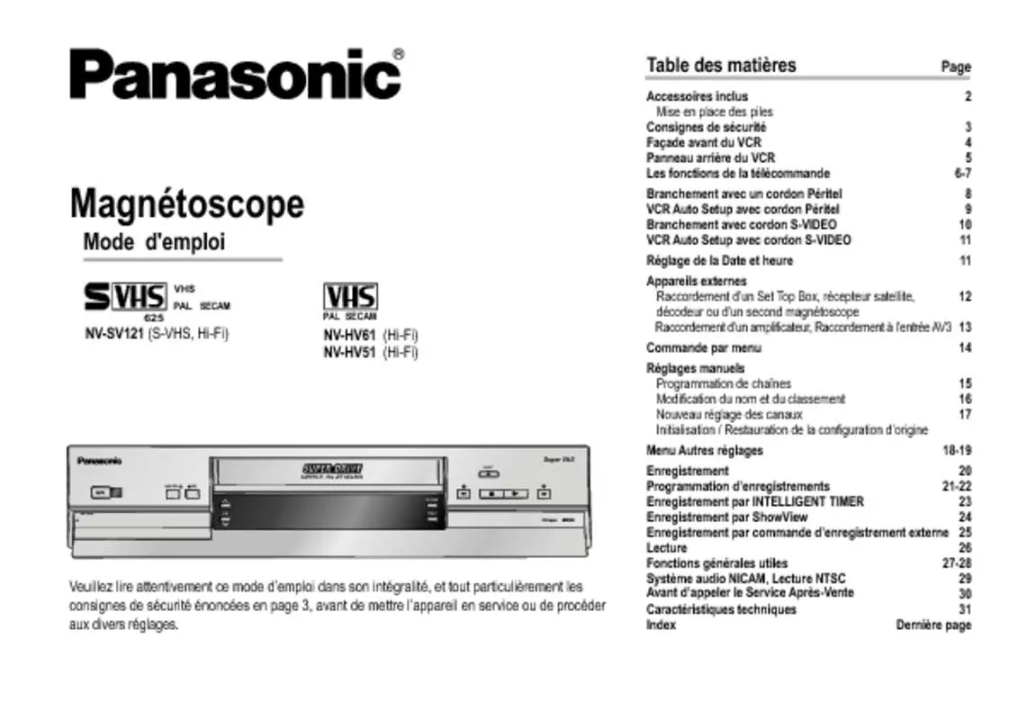 Mode d'emploi PANASONIC NVSV121EF