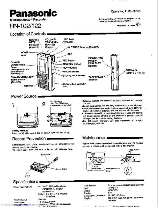 Mode d'emploi PANASONIC RN 106 D