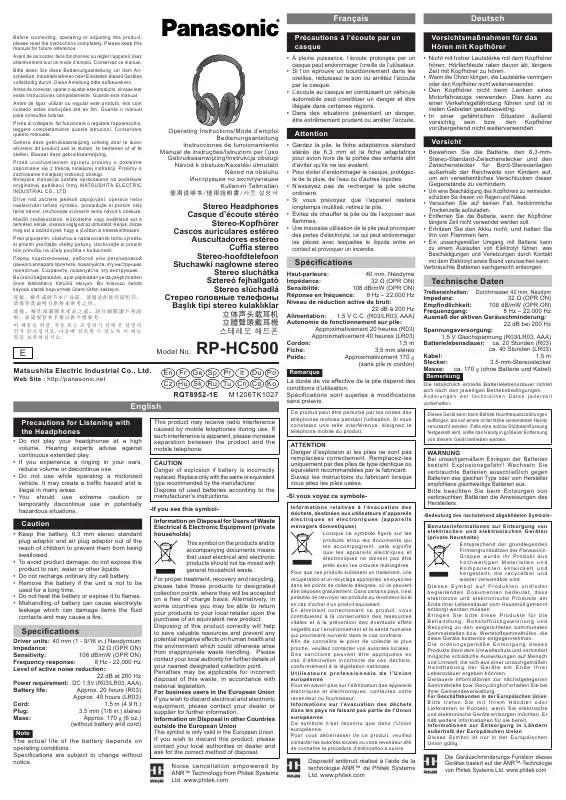 Mode d'emploi PANASONIC RP-HC500