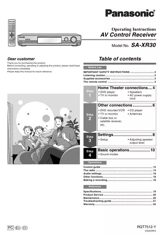 Mode d'emploi PANASONIC SA-XR30