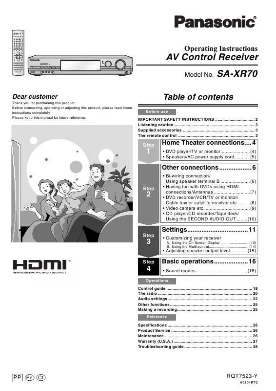 Mode d'emploi PANASONIC SA-XR70