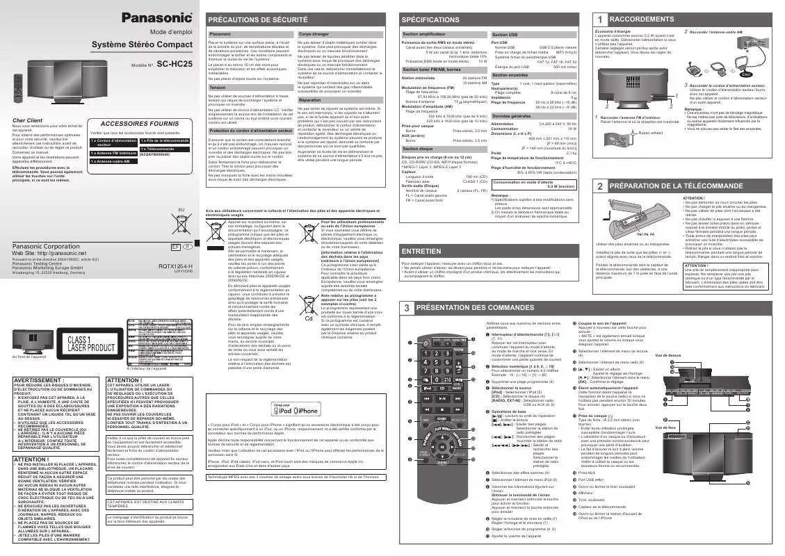 Mode d'emploi PANASONIC SC-HC27EF-S