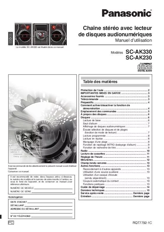 Mode d'emploi PANASONIC SC-AK230