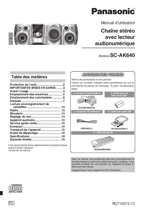 Mode d'emploi PANASONIC SC-AK640