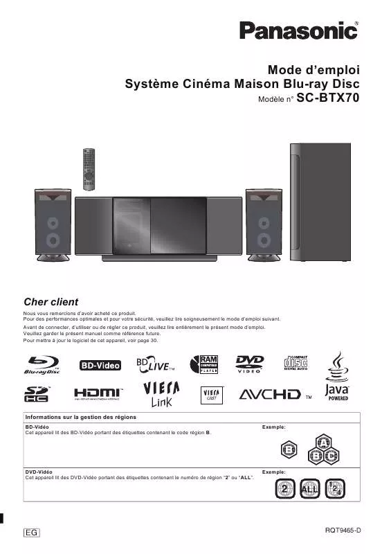 Mode d'emploi PANASONIC SC-BTX70