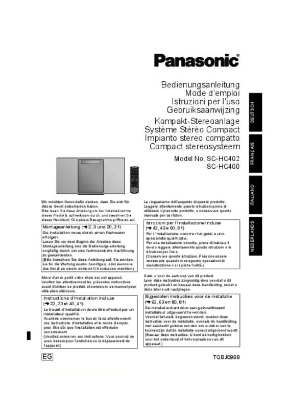 Mode d'emploi PANASONIC SC-HC402EG