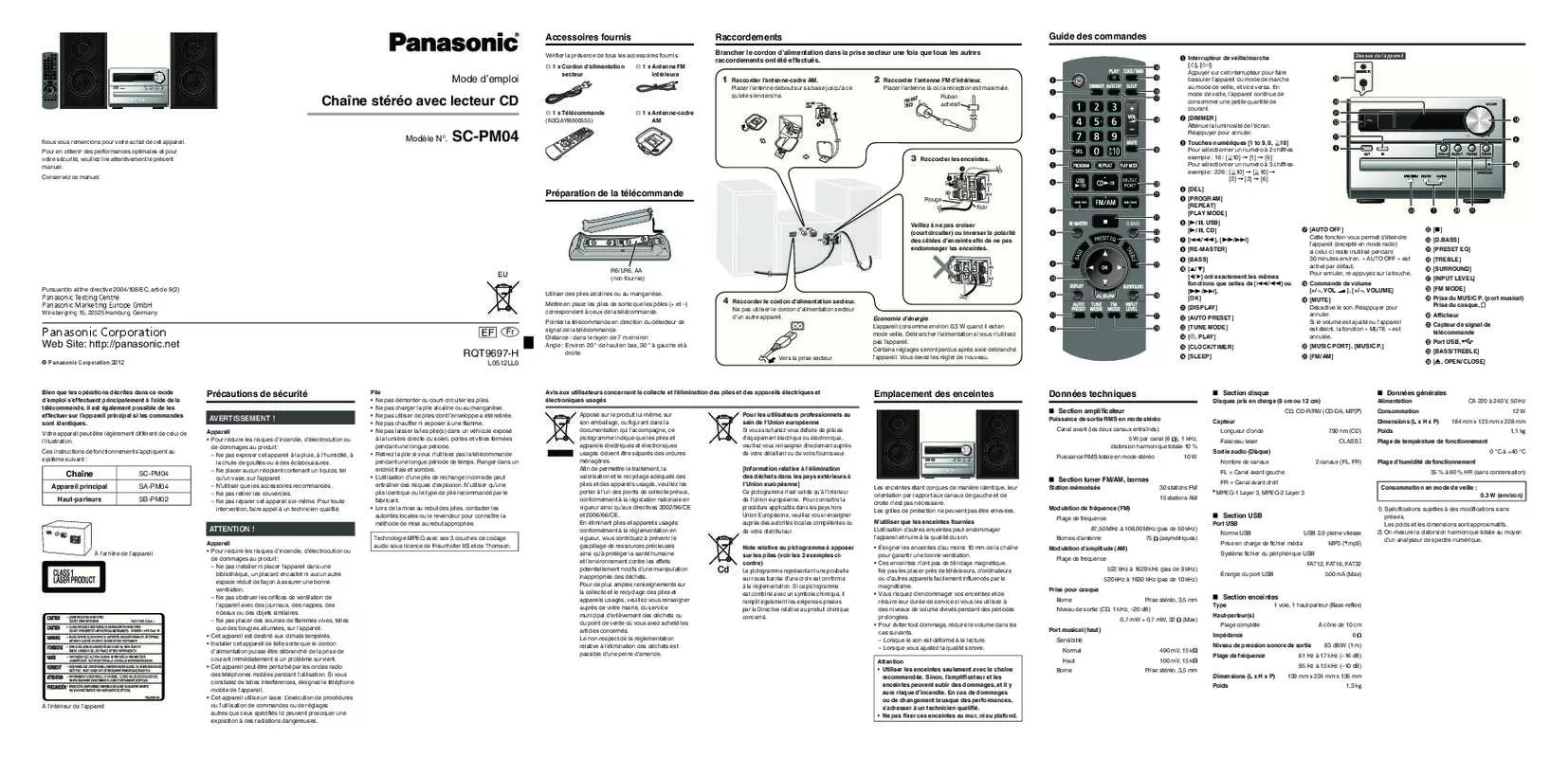 Mode d'emploi PANASONIC SC-PM04EF