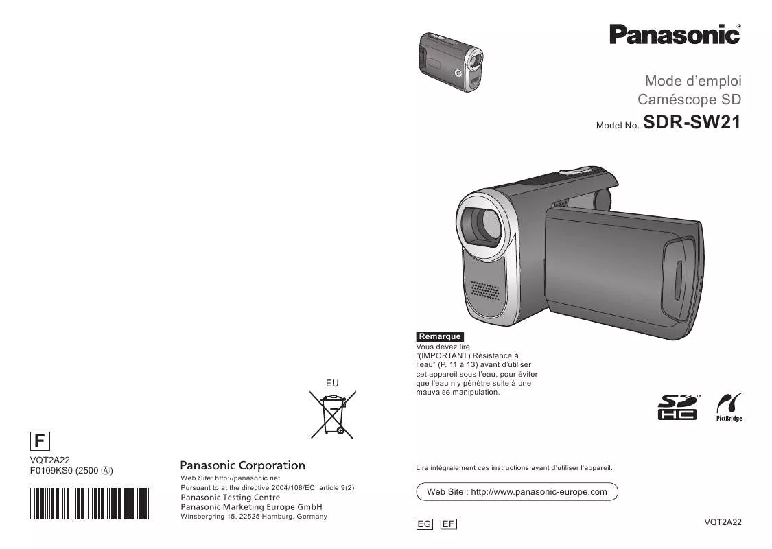 Mode d'emploi PANASONIC SD-RSW21