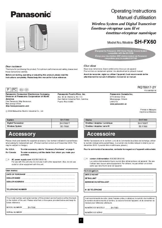 Mode d'emploi PANASONIC SH-FX60