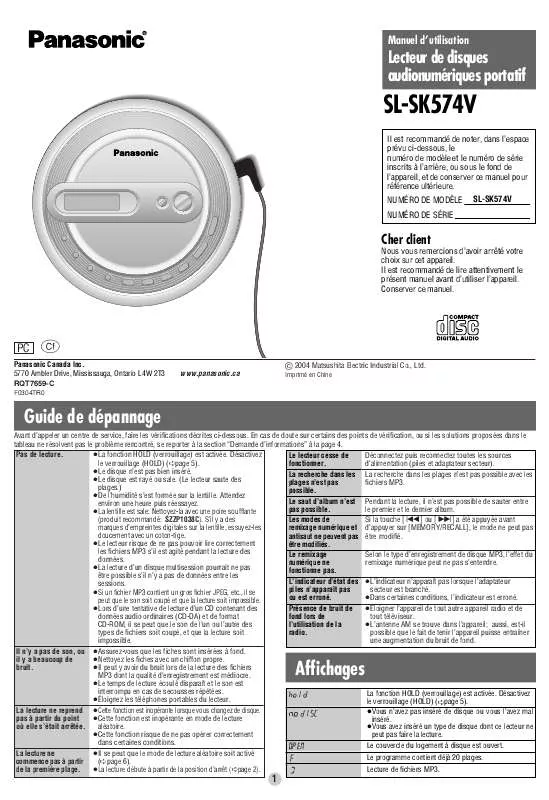 Mode d'emploi PANASONIC SL-SK574V