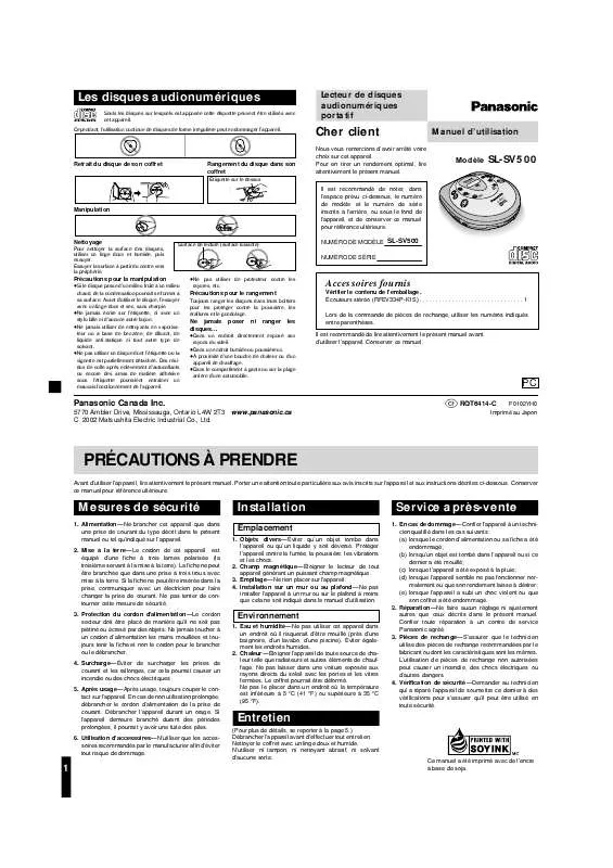 Mode d'emploi PANASONIC SL-SV500