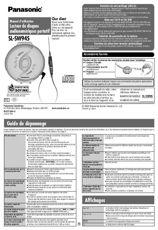 Mode d'emploi PANASONIC SL-SW945