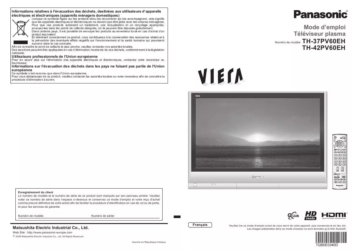 Mode d'emploi PANASONIC TH-37PV60EH