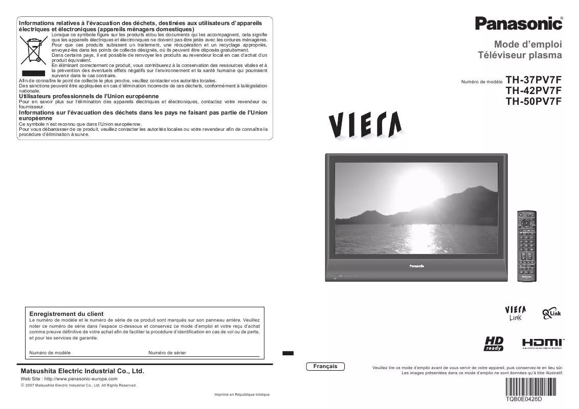 Mode d'emploi PANASONIC TH-37PV7F