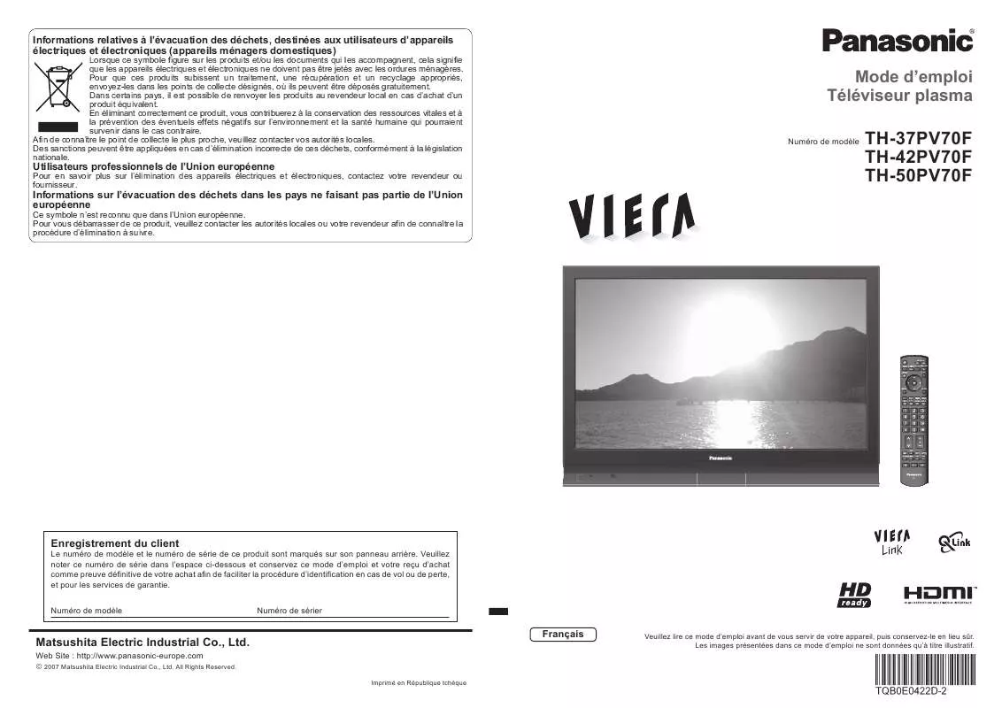 Mode d'emploi PANASONIC TH-42PV70F