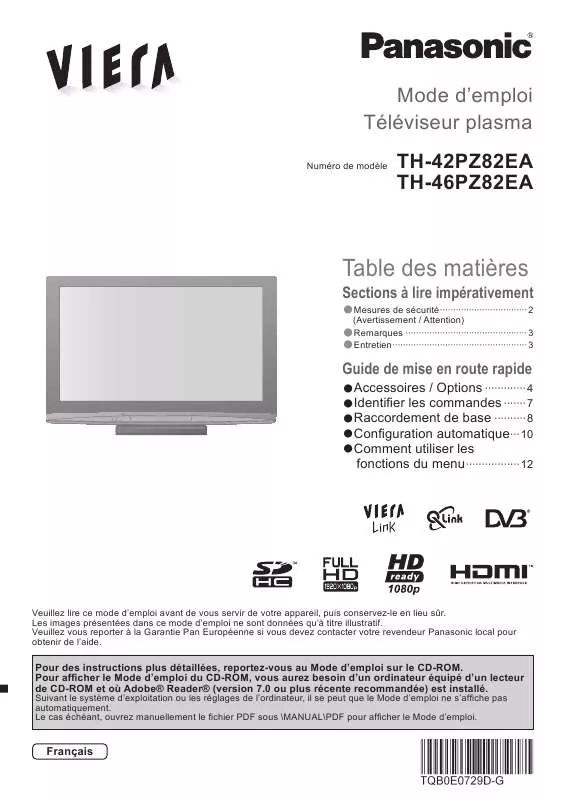 Mode d'emploi PANASONIC TH-42PZ82EA