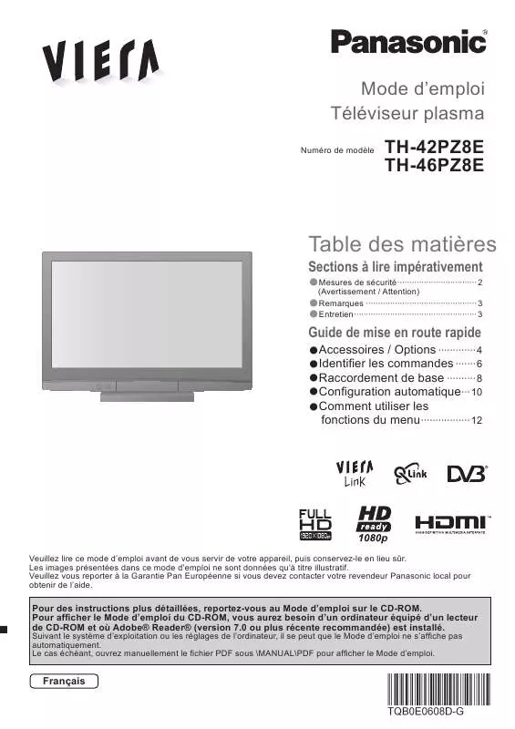 Mode d'emploi PANASONIC TH-42PZ8E