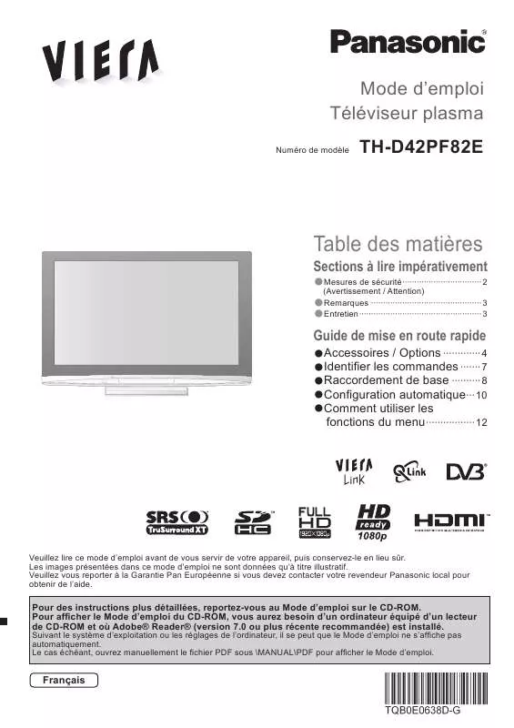 Mode d'emploi PANASONIC TH-D42PF82E