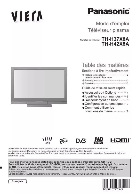 Mode d'emploi PANASONIC TH-H37X8A