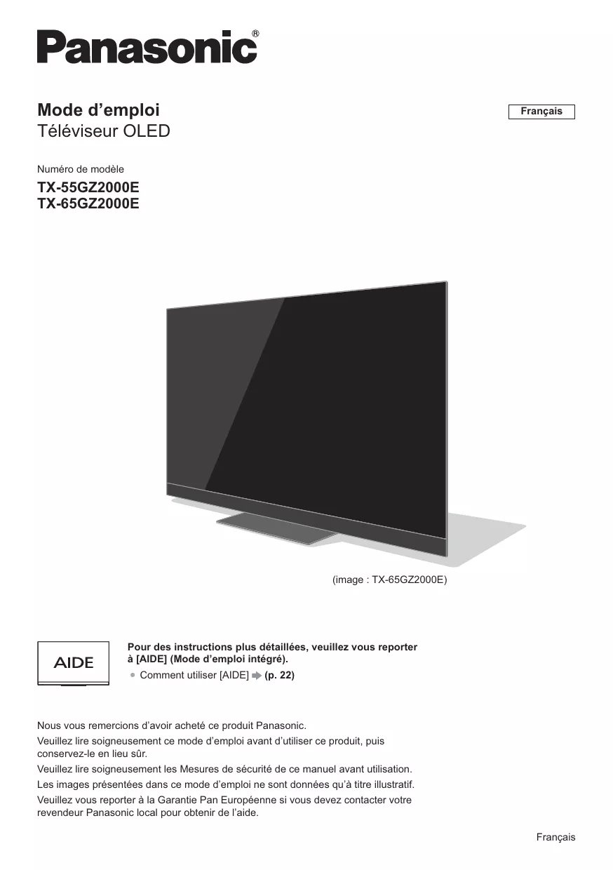 Mode d'emploi PANASONIC TX-65GZ2000E