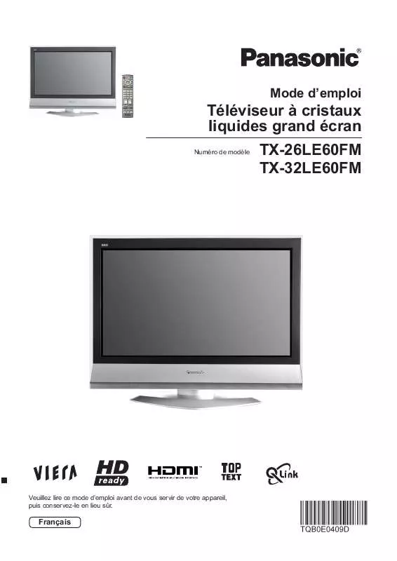 Mode d'emploi PANASONIC TX-26LE60FM