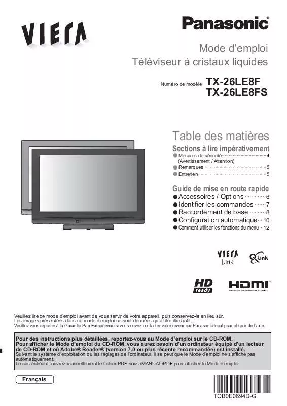 Mode d'emploi PANASONIC TX-26LE8FS