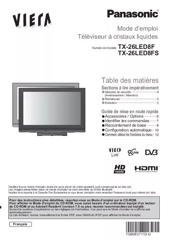 Mode d'emploi PANASONIC TX-26LED8F