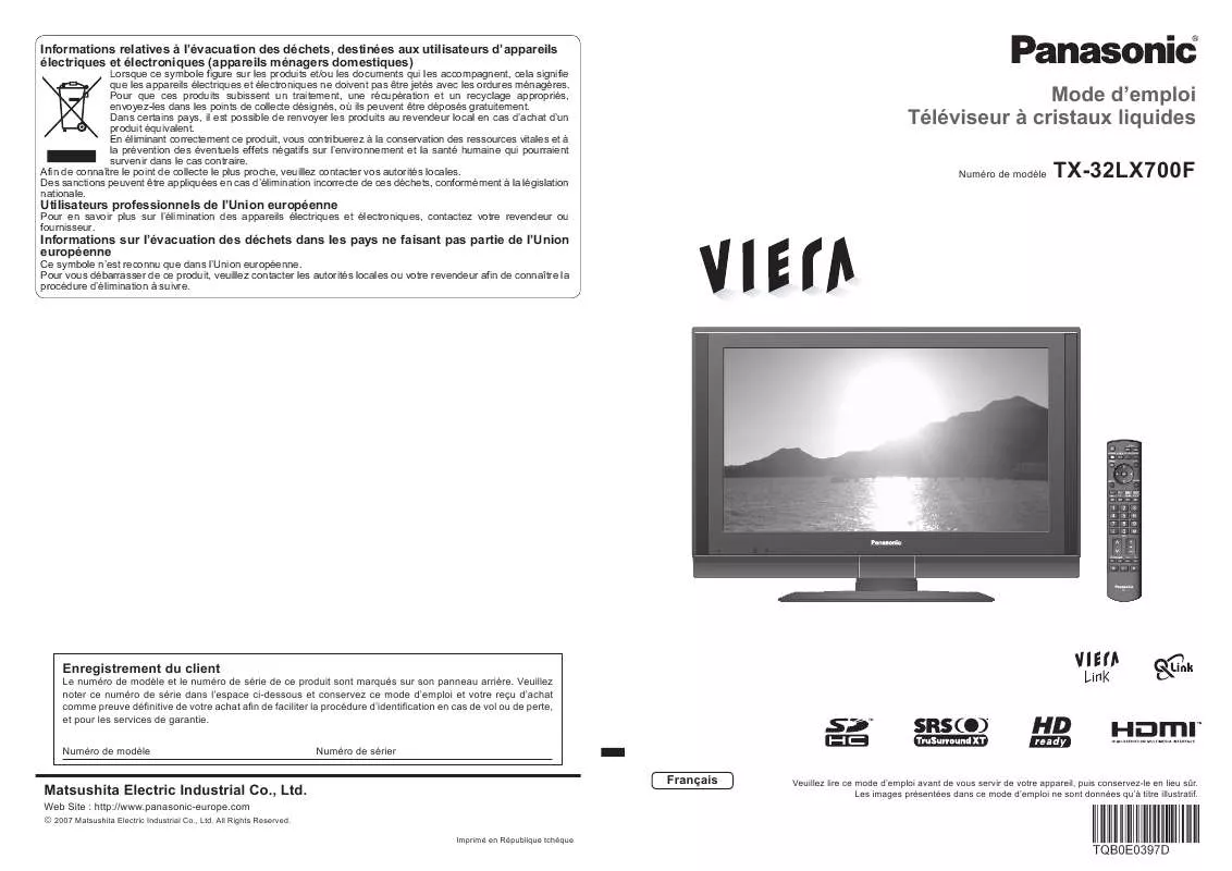 Mode d'emploi PANASONIC TX-32LX700F