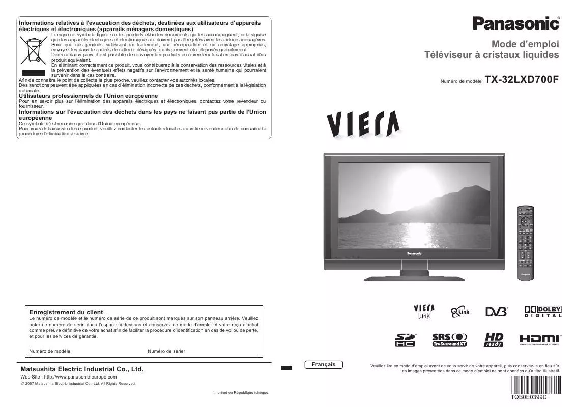 Mode d'emploi PANASONIC TX-32LXD700F