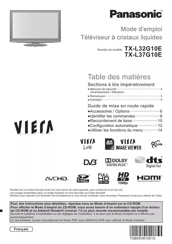 Mode d'emploi PANASONIC TX-L37G10E