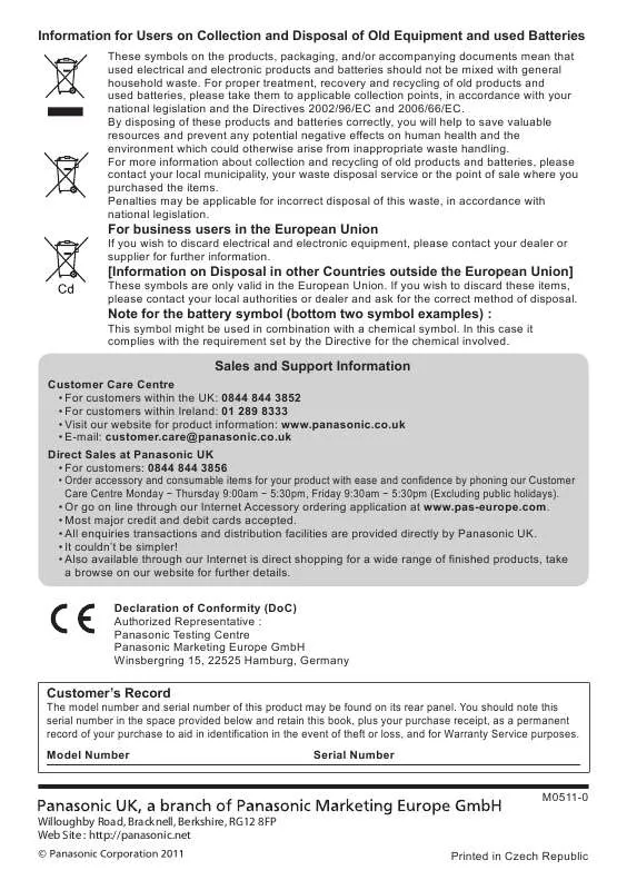 Mode d'emploi PANASONIC TXP42UT30B