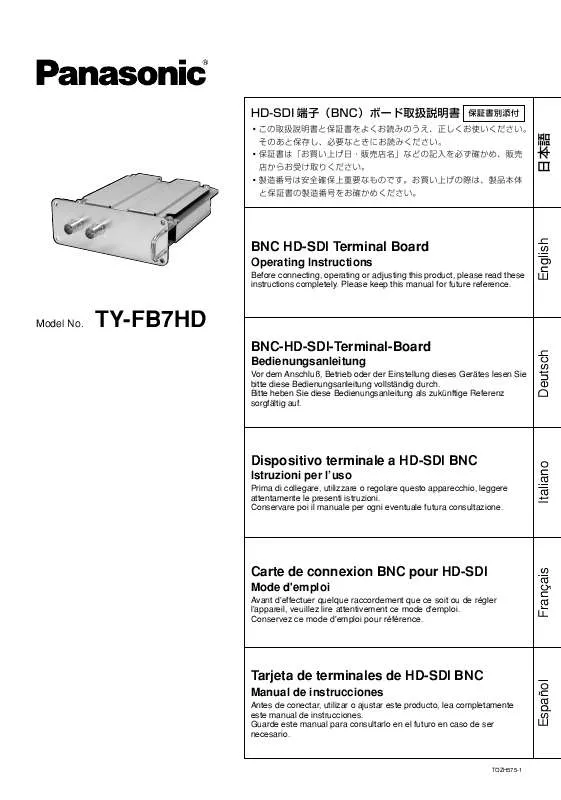 Mode d'emploi PANASONIC TY-FB7HD