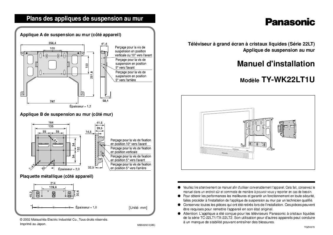 Mode d'emploi PANASONIC TY-WK22LT1U