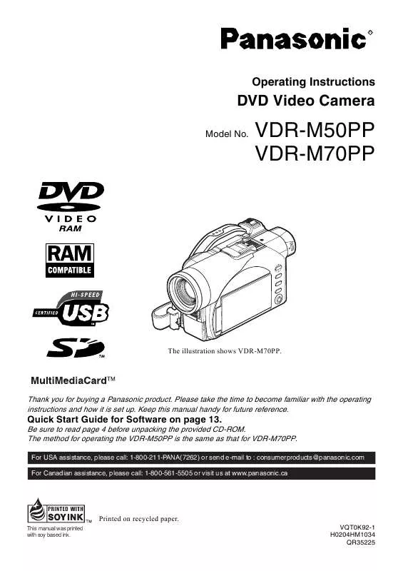 Mode d'emploi PANASONIC VDR-M70PP