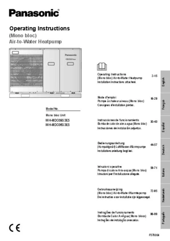 Mode d'emploi PANASONIC WH-MDC06G3E5