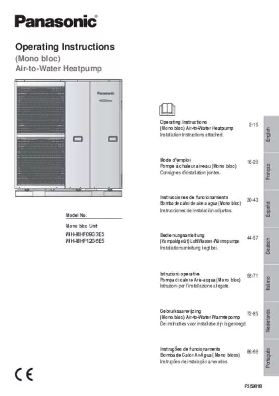 Mode d'emploi PANASONIC WH-MHF09G3E5