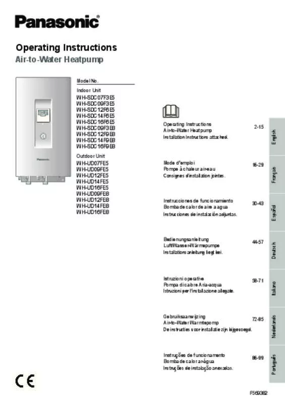 Mode d'emploi PANASONIC WH-UD12FE8